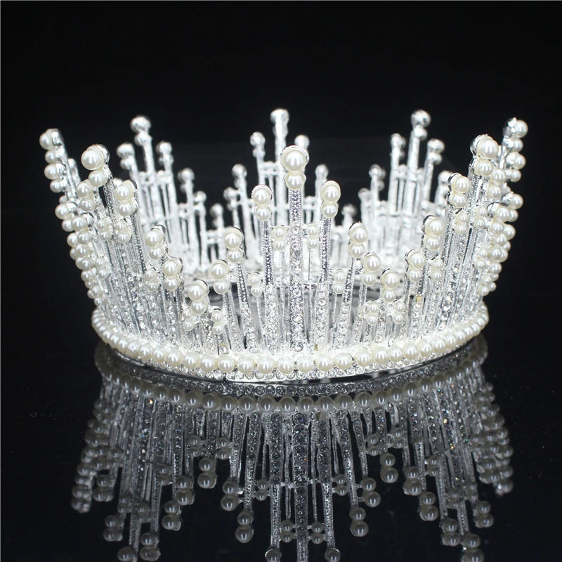 Big Round Tiaras and Crowns Baroque Crystal Wedding Hair Jewelry Accessories Queen Princess Diadem Bridal Women Hair Ornaments - EUFASHIONBAGS