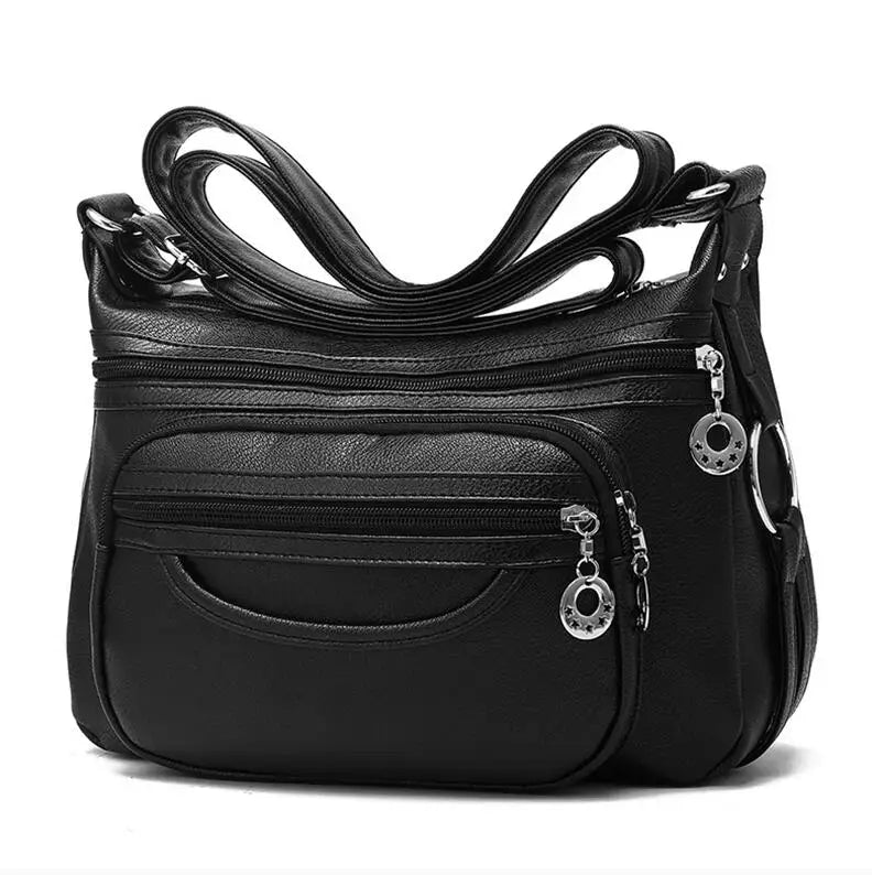 Black Lady Bag With Many Pockets Large Capacity Women Crossbody Bag For Mom Travel Casual Adjustable Strap Handbags - EUFASHIONBAGS