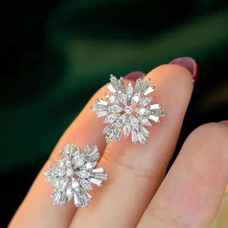 Luxury Snowflake Stud Earrings Full AAA Cubic Zircon Bling Bling Women Ear Accessories Christmas Gift New Trendy Jewelry - EUFASHIONBAGS