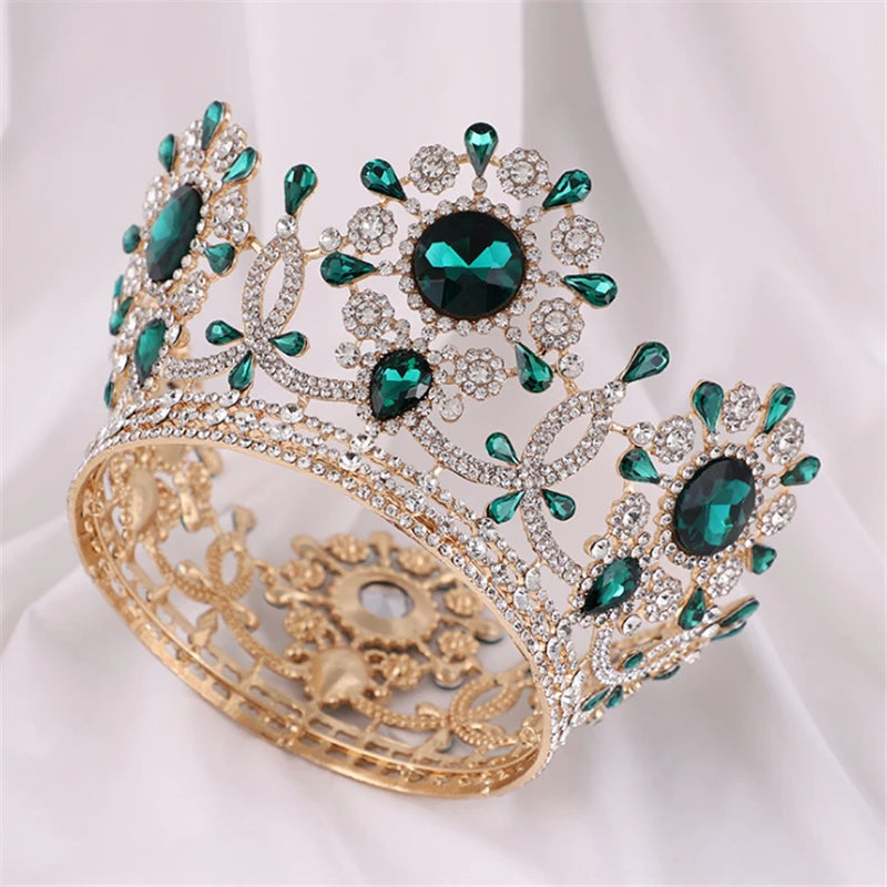 Big Round Tiaras and Crowns Baroque Crystal Wedding Hair Jewelry Accessories Queen Princess Diadem Bridal Women Hair Ornaments - EUFASHIONBAGS