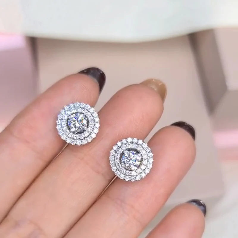 Trendy Dazzling Cubic Zirconia Round Shaped Stud Earrings Women Wedding Party Piercing Accessories Simple Stylish Jewelry