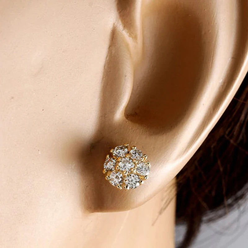 Luxury Gold Color Brilliant Cubic Zirconia Stud Earrings for Women Dainty Small Female Earring Gifts Classic Jewelry