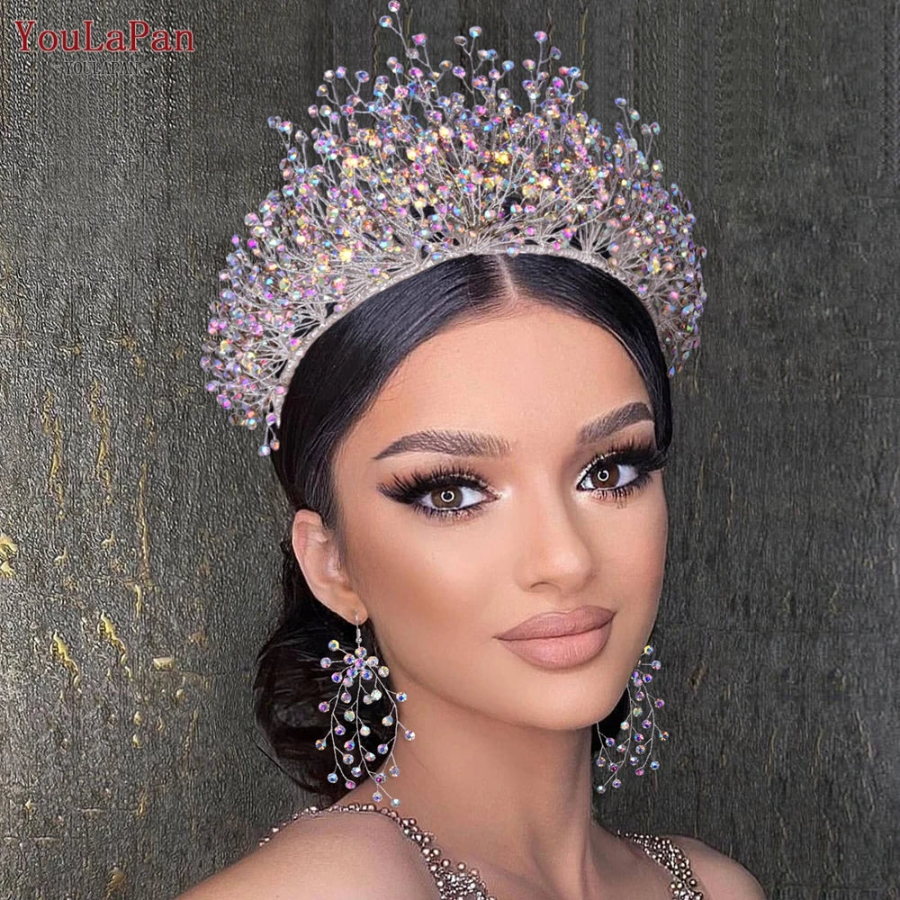 AB Colorful Rhinestone Princess Crown Luxury Crystal AB Bridal Crown Tiaras Fashion Women Hair Accessories HP193P-C - EUFASHIONBAGS