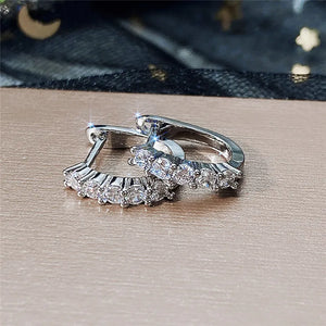 Simple U Shaped Hoop Earrings with Round CZ Stone Stylish Daily Wear Women Accessories Low-key Earrings Versatile Jewelry