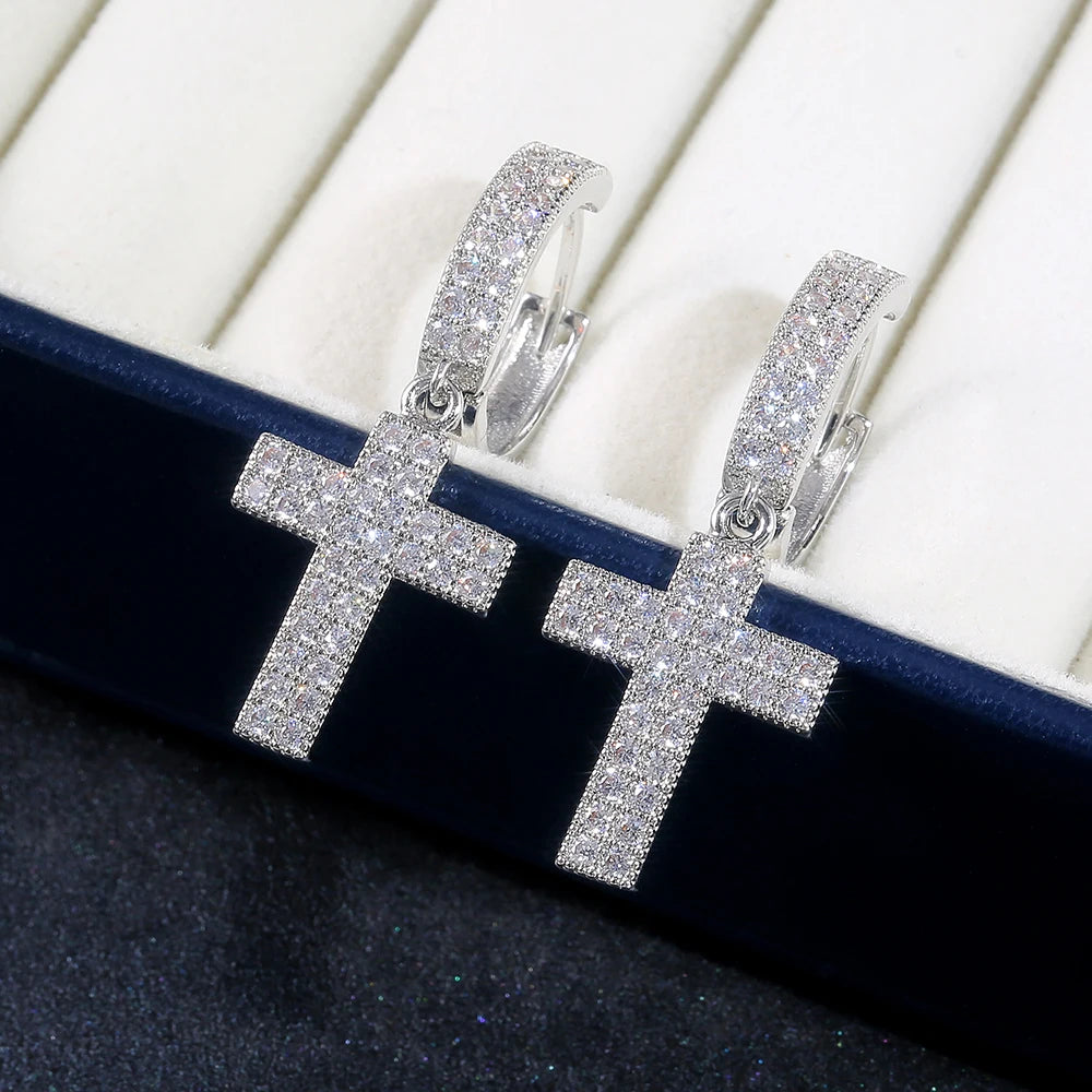 Luxury Silver Color Cross Drop Earrings for Women Stylish Accessories Girl Party Versatile Female Earrings - EUFASHIONBAGS