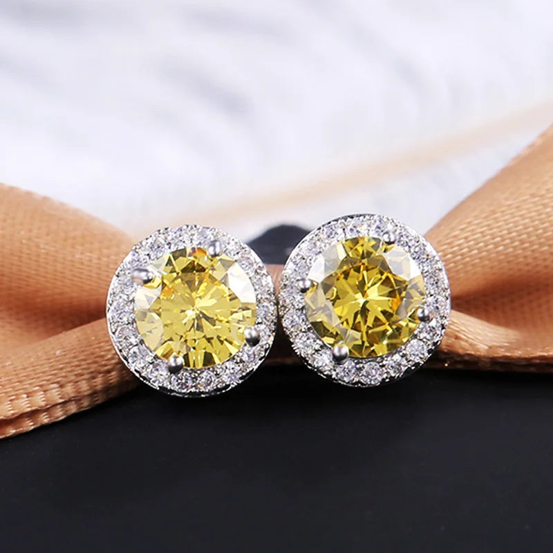 Classic Round Cubic Zirconia Prong Setting Women's Stud Earring 6 Color Delicate Wedding Engagement Evening Party Jewelry