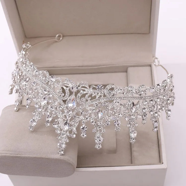 Luxury Baroque Silver Color Crystal Bridal Jewelry Sets Rhinestone Crown Tiara Choker Necklace Earring Wedding Dubai Jewelry Set - EUFASHIONBAGS