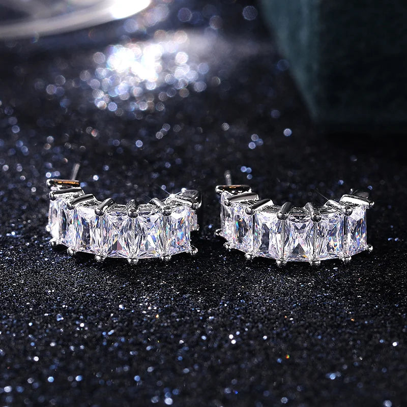 Trendy Stud Earrings for Women Brilliant Rectangle Cubic Zirconia Korean Fashion Jewelry High Quality Drop Shipping