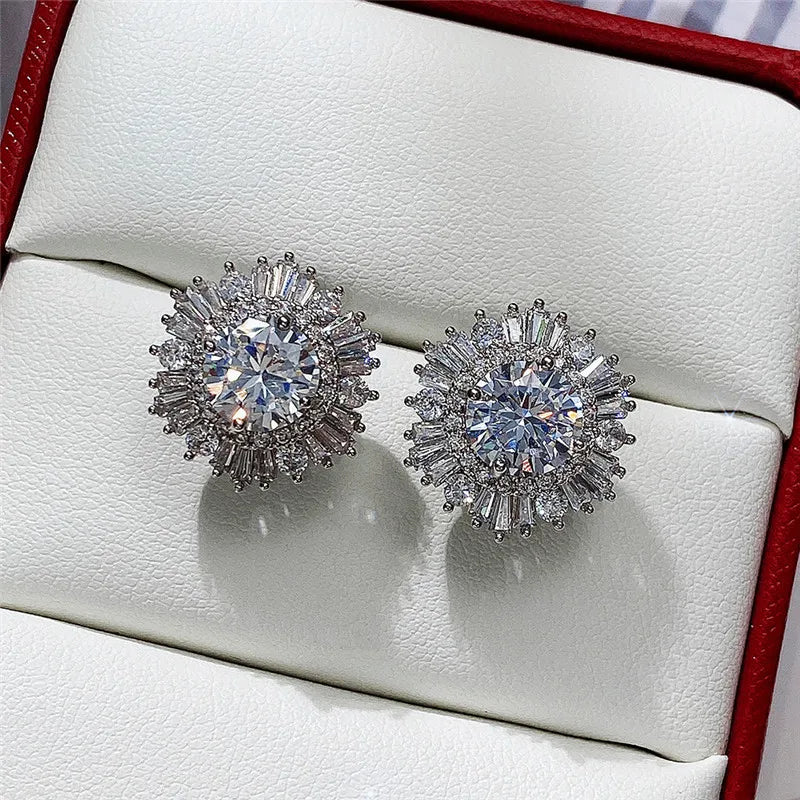 Women Stud Earrings Full Cubic Zirconia Brilliant Wedding Accessories High Quality Ear Piercing Earrings Jewelry