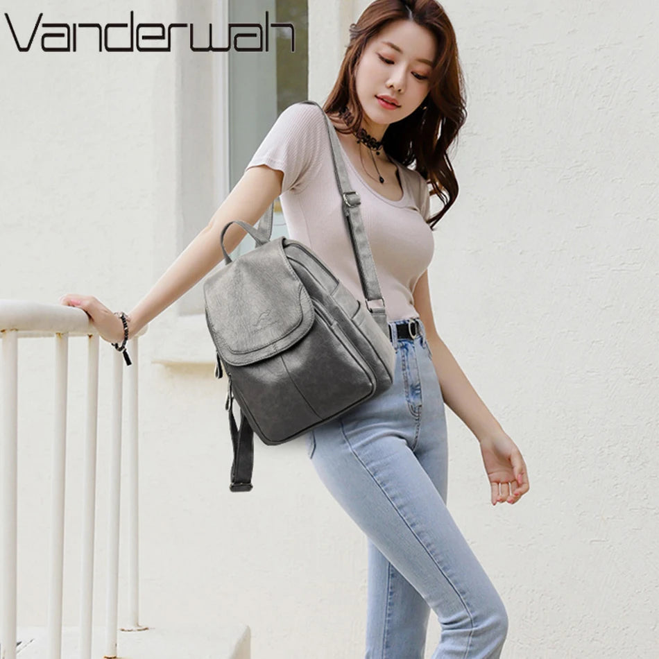 Women Large Backpack Purses High Quality Leather Female Vintage Bag School Bags Travel Bagpack Bookbag Rucksack