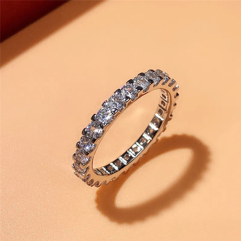 New Trendy Thin Finger Rings Silver Color Band with Shiny Cubic Zirconia Simple Stylish Daily Wear Accessories for Women