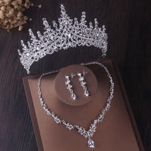 Laden Sie das Bild in den Galerie-Viewer, Silver Color Crystal Bridal Jewelry Sets Rhinestone Tiaras Crown Necklace Earrings bj16 - www.eufashionbags.com