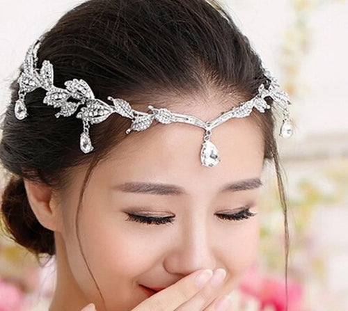 Vintage Crystal Rhinestone Waterdrop Leaf Tiara Crown Headband Wedding Hair Accessories Frontlet Bridesmaid Bridal Hair Jewelry