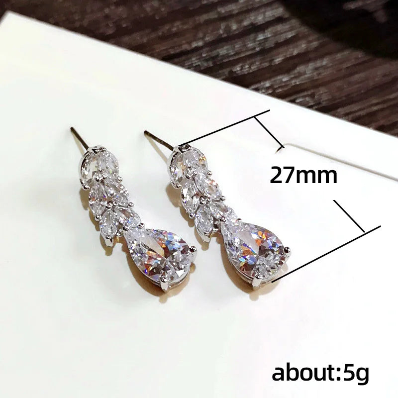 Women Drop Earring Crystal Zircon Gorgeous Girl Wedding Party Fashion Jewelry High Quality New Arrival Earrings