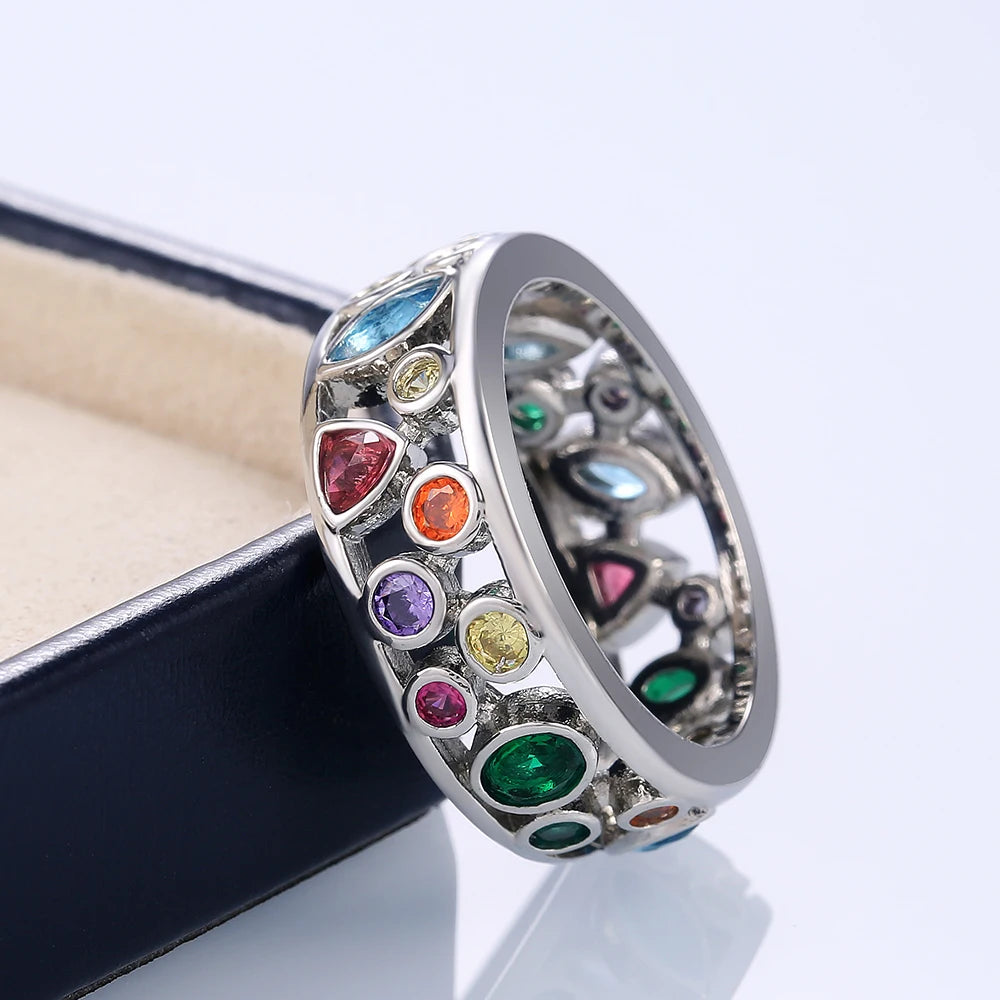 Colorful Women Hollow Out Geometric Stone Rings Cocktail Party Female Finger Ring Fancy Stylish Rings Jewelry Wholesale