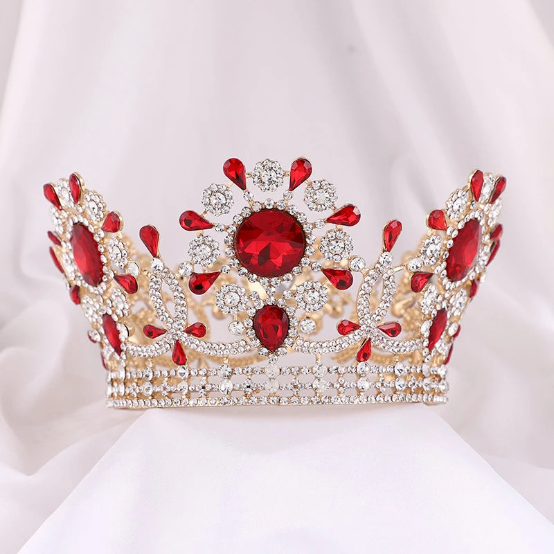 Big Round Tiaras and Crowns Baroque Crystal Wedding Hair Jewelry Accessories Queen Princess Diadem Bridal Ornaments - EUFASHIONBAGS