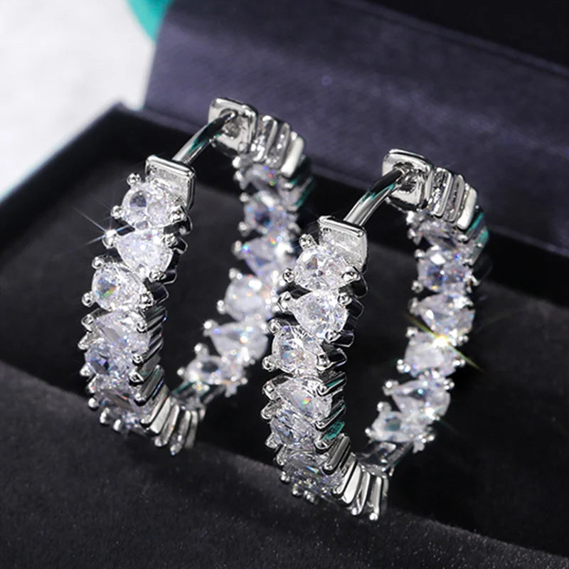 Luxury Round Hoop Earrings Women Geometric Cubic Zirconia Versatile Earring Female Wedding Engagement Jewelry - EUFASHIONBAGS