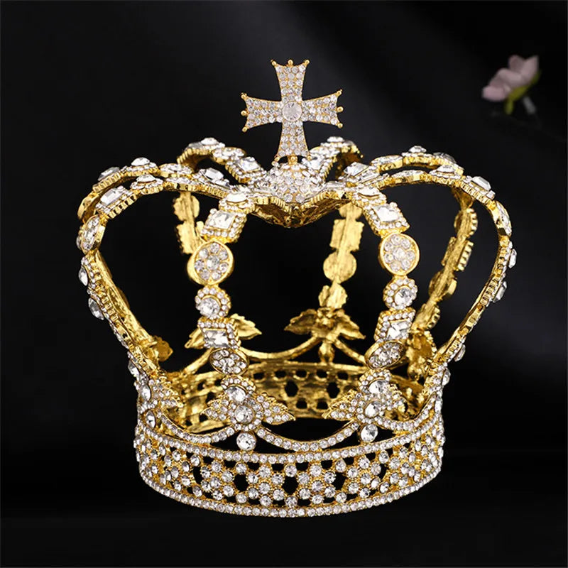 Male Cross Crown Baroque Bridal Wedding Crown Royal Queen King Tiara Birthday Party Hair Jewelry Accessories Prom Pageant Diadem - EUFASHIONBAGS