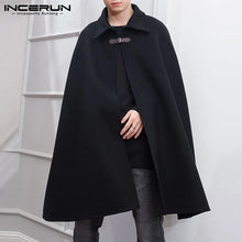 画像をギャラリービューアに読み込む, INCERUN 2023 Fashion Men Cloak Coats Solid Color One Button Lapel Cape Trench Streetwear Winter Faux Blends Overcoat Men Jackets