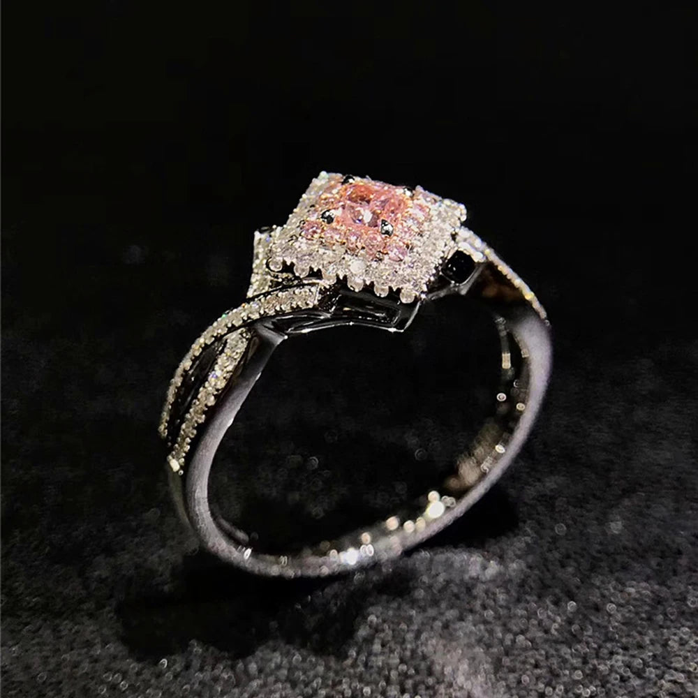 Pink CZ Women Engagement Rings Romantic Novel Design Female Rings Valentine's Day Anniversary Love Gift Statement Jewelry