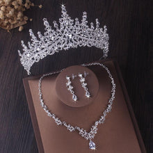 Laden Sie das Bild in den Galerie-Viewer, Silver Color Crystal Bridal Jewelry Sets Tiaras Crown Earrings Choker Necklace Set bj43 - www.eufashionbags.com