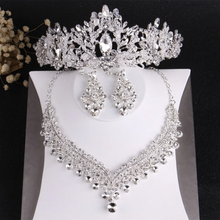 Cargar imagen en el visor de la galería, Baroque Luxury Crystal Beads Bridal Jewelry Sets Rhinestone Tiaras Crown Necklace Earrings Set Wedding African Hair Jewelry Set