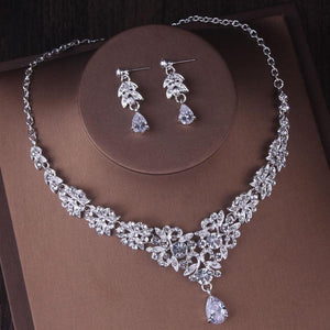 Silver Color Crystal Bridal Jewelry Sets Tiaras Crown Earrings Choker Necklace Set bj43 - www.eufashionbags.com