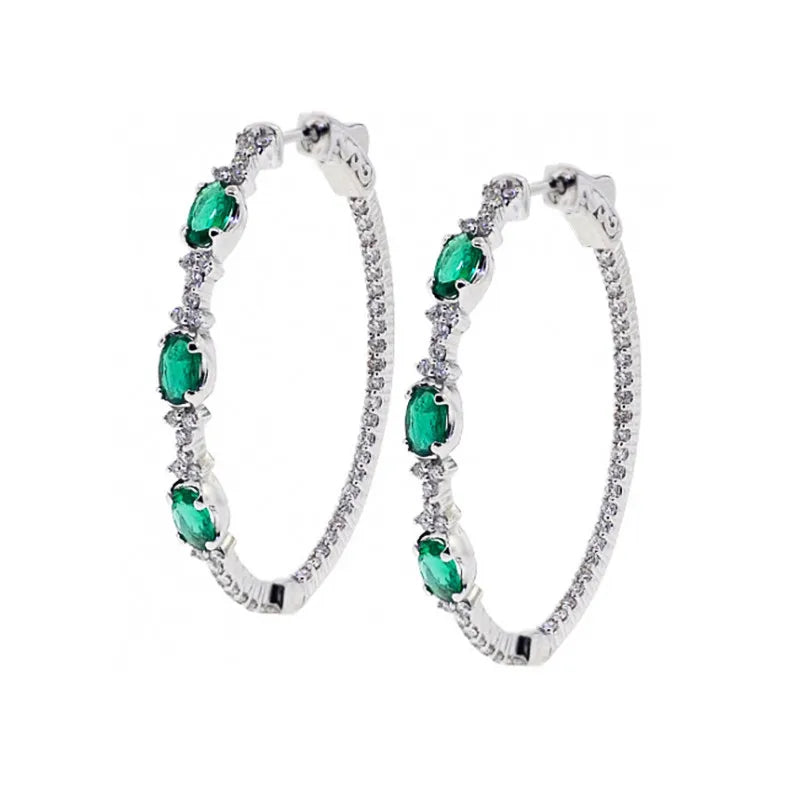 Gorgeous Green CZ Hoop Earrings for Women Wedding Engagement Party Noble Accessories Full Cubic Zirconia Fashion Jewelry