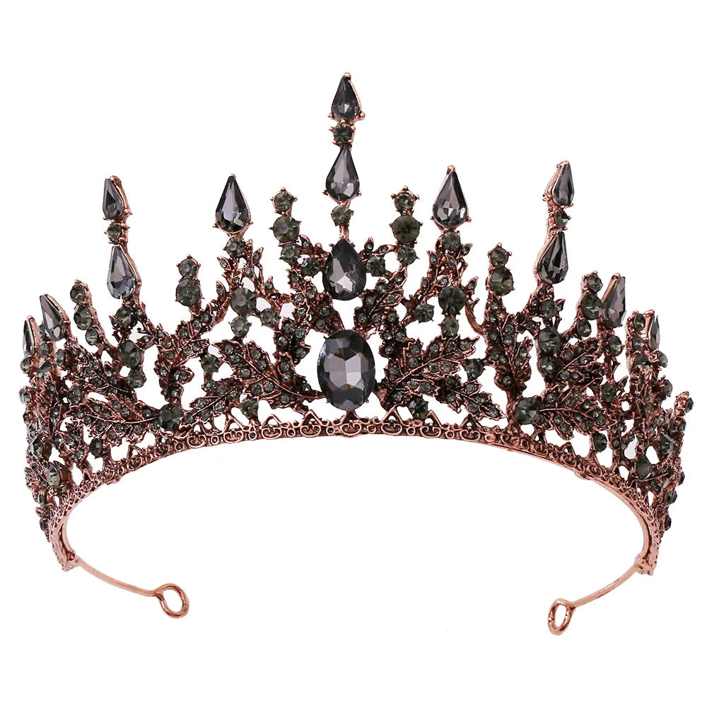 Baroque Retro Bronze Violet Crystal Bridal Tiaras Crown Rhinestone Pageant Diadem Veil Tiara Headbands Wedding Hair Accessories - EUFASHIONBAGS