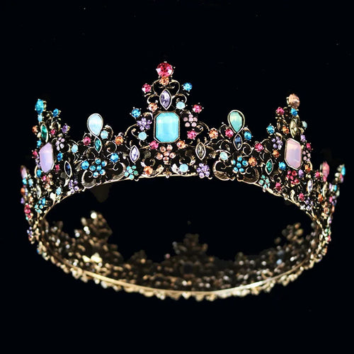 Baroque Royal Queen Crown Tiara Colorful Jelly Crystal Rhinestone Stone Wedding Tiara for Women Costume Bridal Hair Accessories