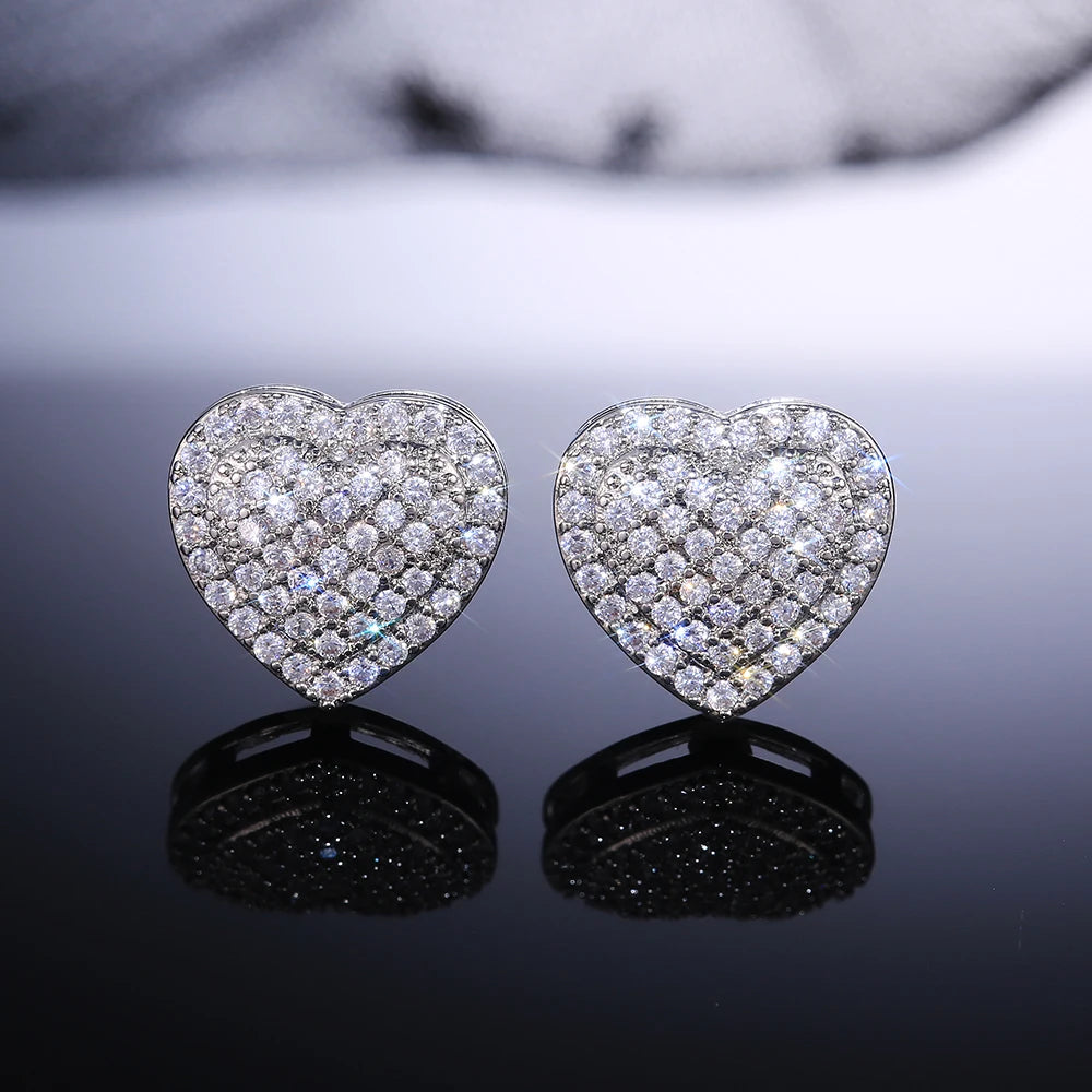 Classic Design Dazzling Heart Stud Earrings for Women High Quality Romantic Female Accessories Timeless Styling Jewelry