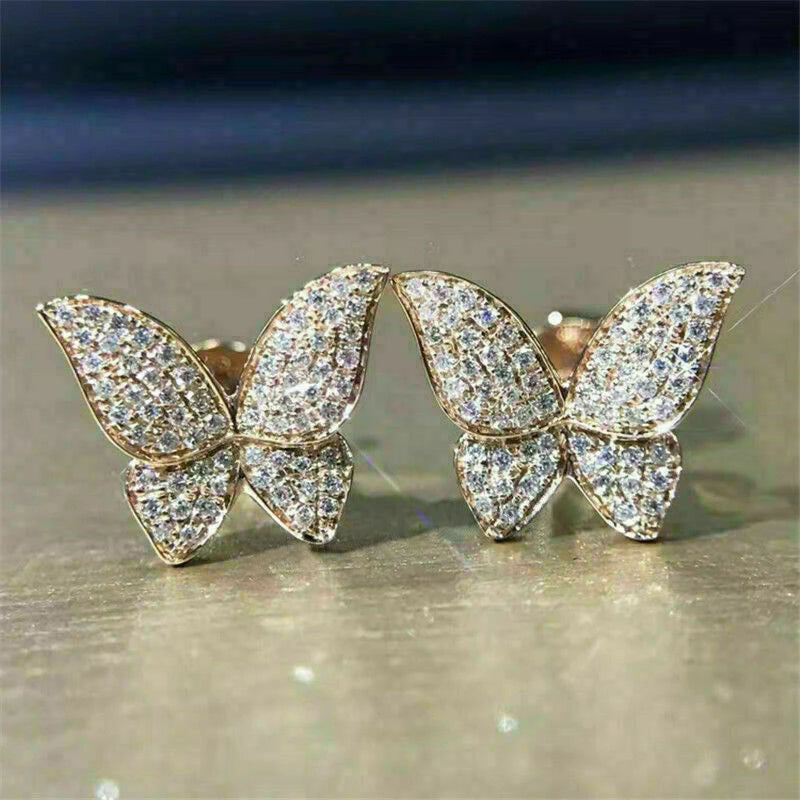 Fluttering Butterfly Earrings with Full Shiny CZ Statement Stud Earrings for Women Silver Color/Gold Color Trendy Jewelry