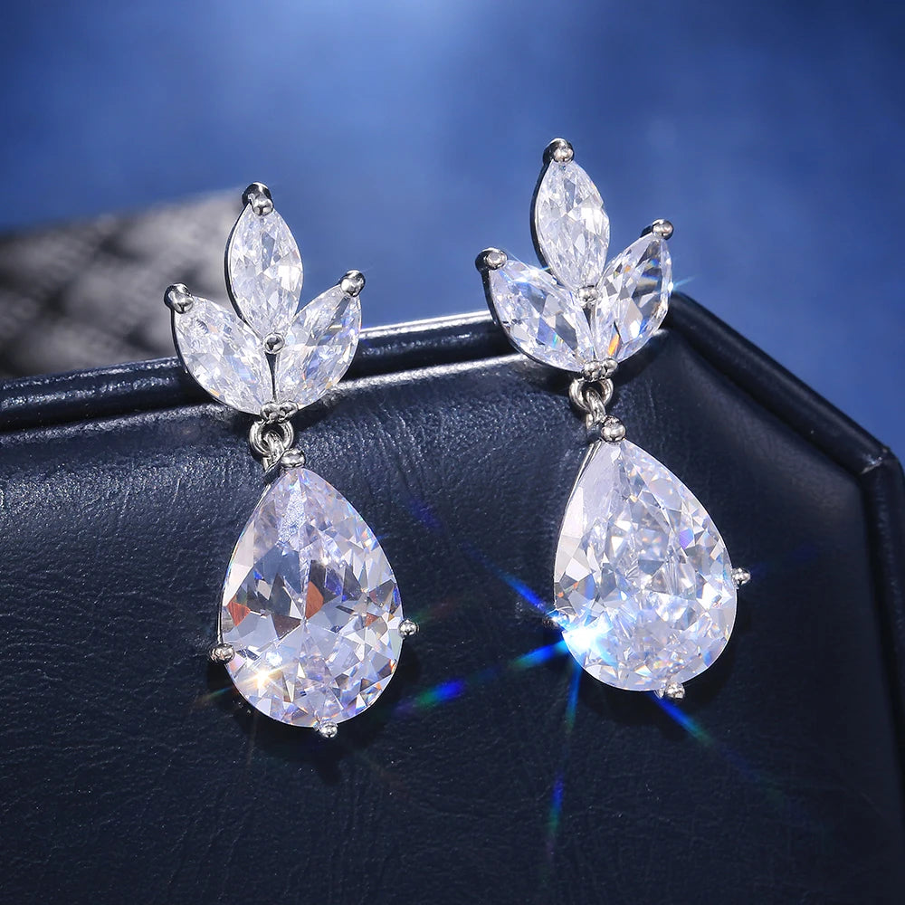 Fashion Necklace/Earring Jewelry Set Women Wedding Party High Quality Pear Shape Shiny Zircon Valentines Gift - EUFASHIONBAGS