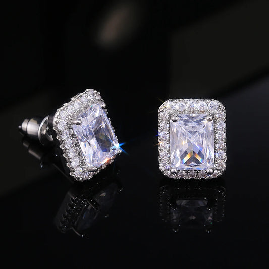 Delicate Women Stud Earrings Square Shape Shiny Cubic Zircon Luxury Earring for Party Nice Present Female Fashion Jewelry