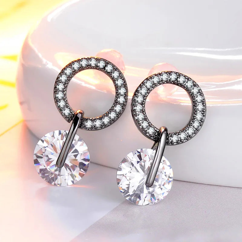 Partysu Style Brilliant Cubic Zirconia Women Drop Earrings 4 Colors Simple Stylish Female Delicate Earring Jewelry