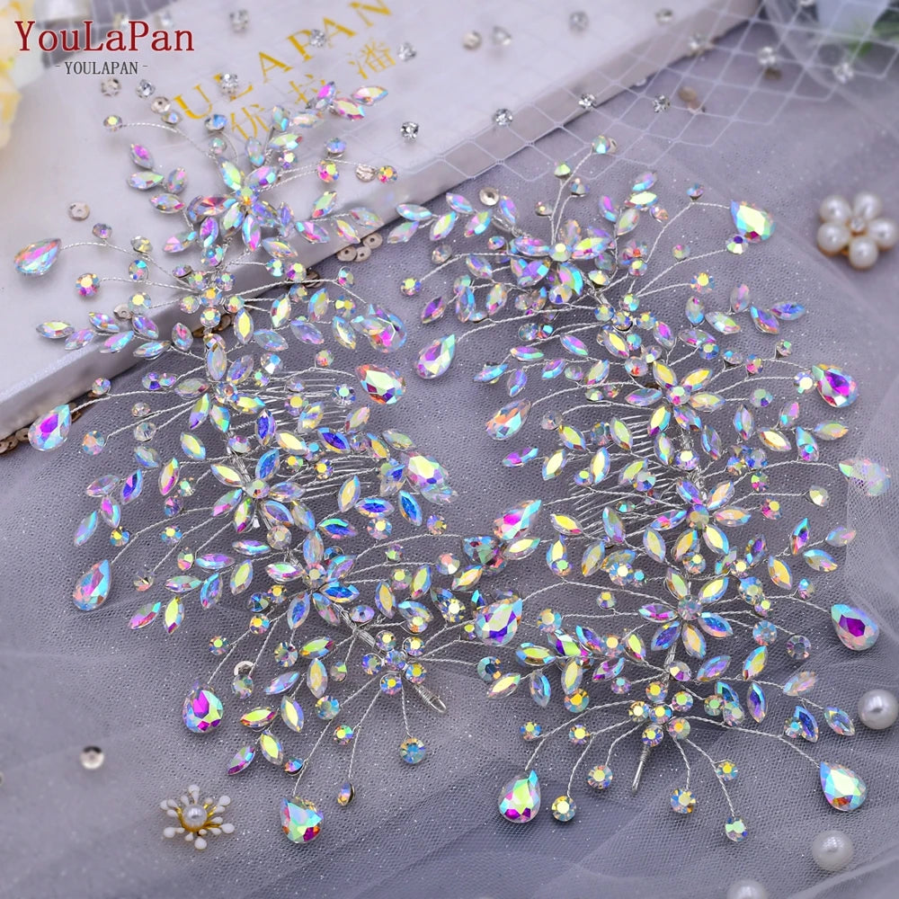 Luxury Crystal Bridal Headpiece Floral Wedding Hair Vine Clip Party Prom Hair Jewelry Brides Hair Accessories - EUFASHIONBAGS