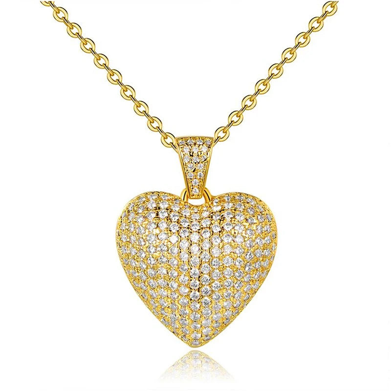 Dazzling Gold Color Full Paved CZ Heart Pendant Women Necklace Female Engagement Jewelry Necklaces Hot Selling - EUFASHIONBAGS