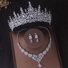 Laden Sie das Bild in den Galerie-Viewer, Silver Color Crystal Bridal Jewelry Sets Tiaras Crown Earrings Choker Necklace Set bj43 - www.eufashionbags.com