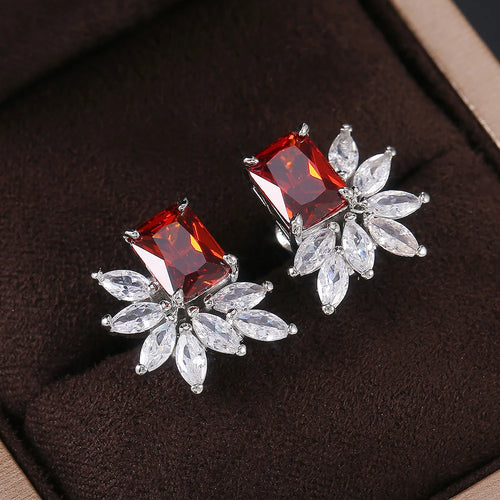 Luxury Square with Marquise CZ Stone Women Stud Earrings for Party 3 Colors Delicate Gift Dazzling Lady's Wedding Jewelry