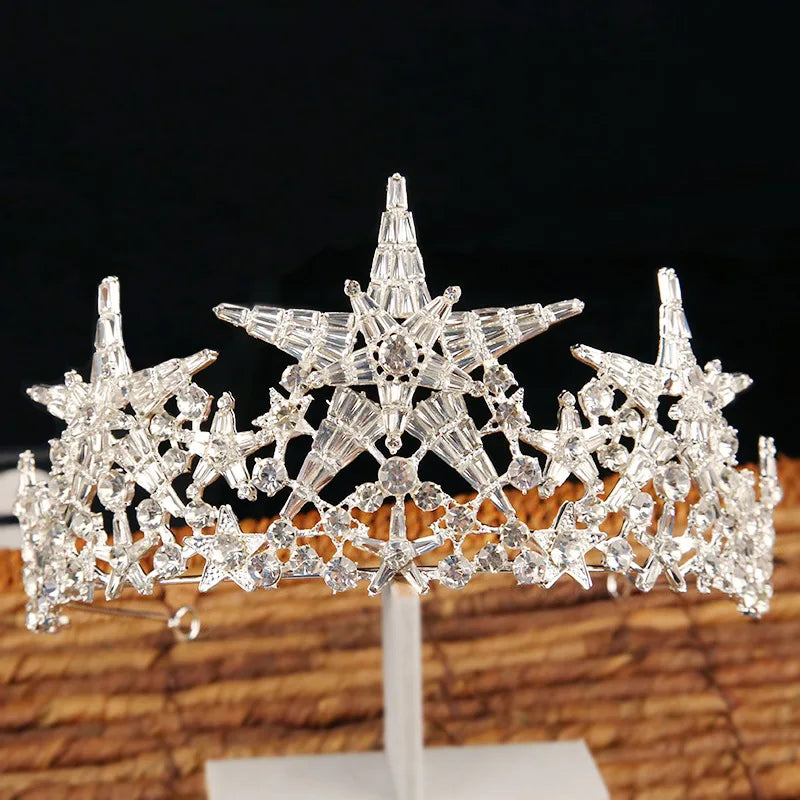 Baroque Luxury Sparkling Crystal Star Bridal Tiaras Crown Big Rhinestone Pageant Diadema Bride Headband Wedding Hair Accessories - EUFASHIONBAGS