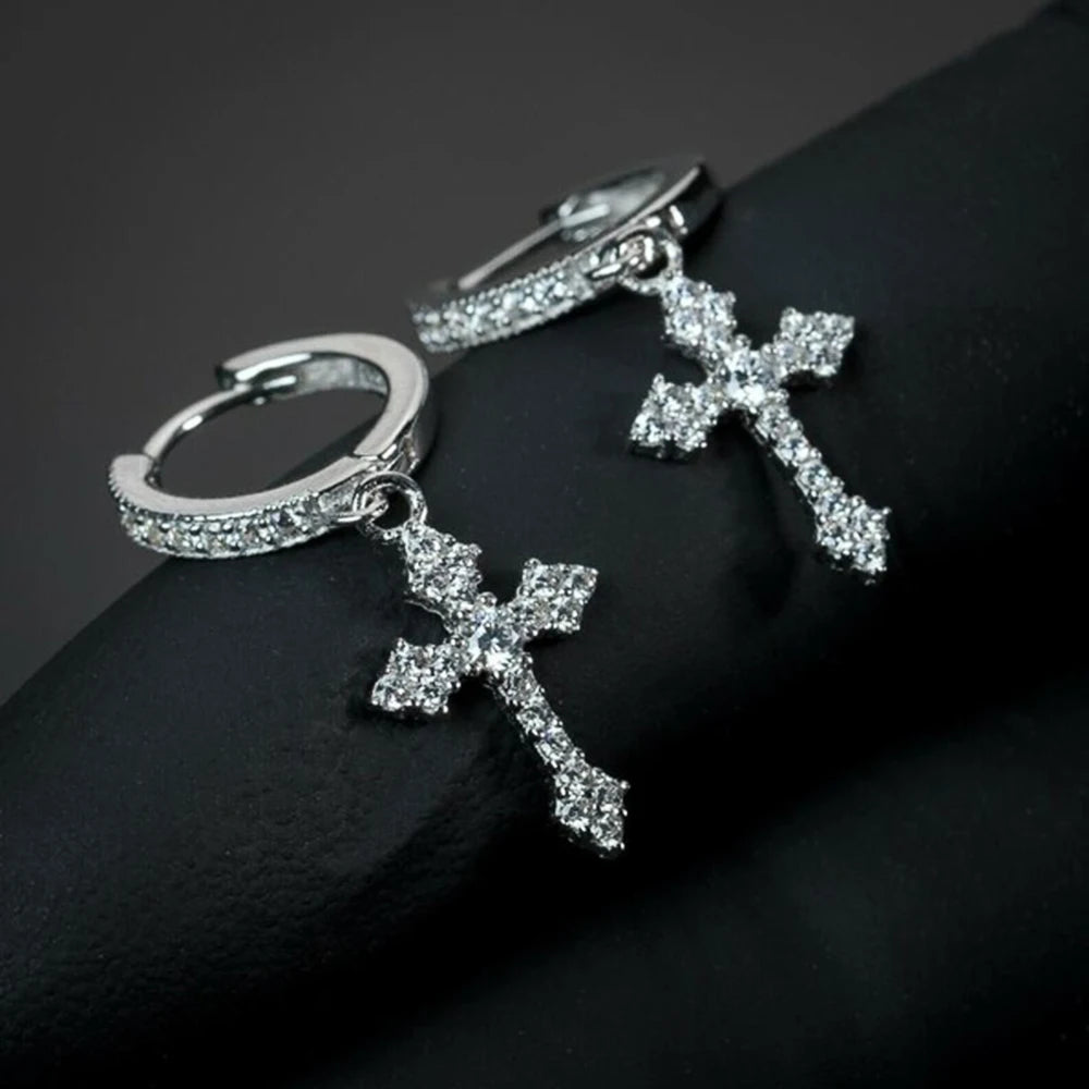 Stylish Arrow Cross-shape Drop Earrings for Women/Men Dazzling Crystal Zirconia Hiphop Party Female/Male Fashion Earrings