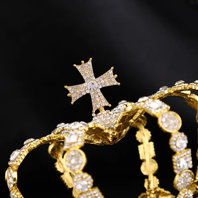 Male Cross Crown Baroque Bridal Wedding Crown Royal Queen King Tiara Birthday Party Hair Jewelry Accessories Prom Pageant Diadem - EUFASHIONBAGS