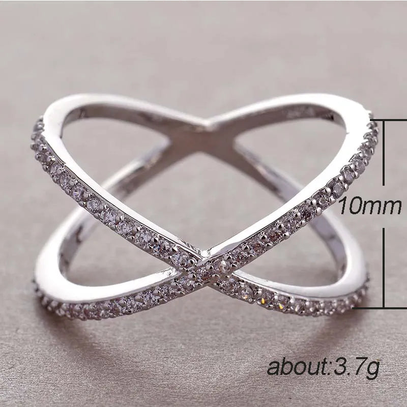 Luxury Cross X Shape Women Engagement Ring Full Paved CZ Stone Silver Color Elegant Simple Female Jewelry Ring