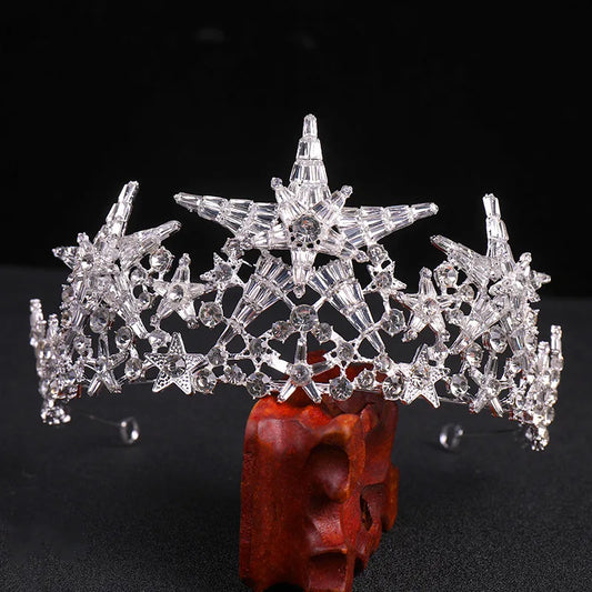 Baroque Luxury Sparkling Crystal Star Bridal Tiaras Crown Big Rhinestone Pageant Diadema Bride Headband Wedding Hair Accessories