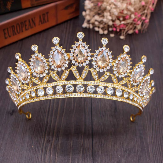 Baroque Vintage Rhinestone Crown Gold Color Champagne Crystal Bridal Tiaras Crown Wedding Hair Accessories Diadem Pageant Crowns - EUFASHIONBAGS