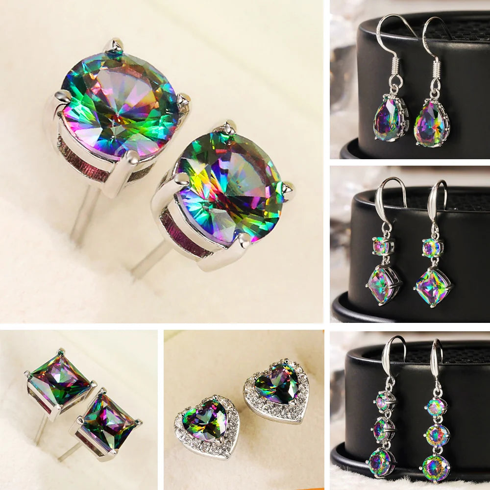 Classic Four Claw Design Multicolor CZ Stud Earrings Women Simple Stylish Female Accessories Daily Wear Versatile Jewelry