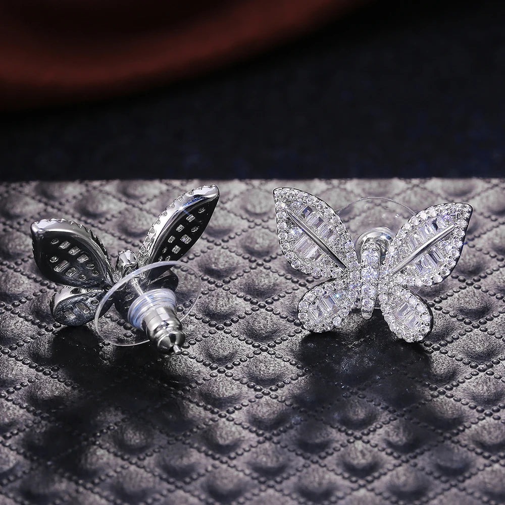 Delicate Butterfly Stud Earring for Women Full Pave CZ Stone Wedding Engagement Party Nice Accessories Beauty Bow Earring - EUFASHIONBAGS