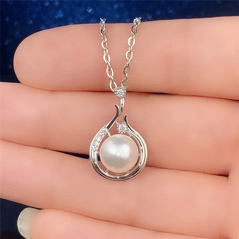 Water Drop Pendant Necklace with Simulated Pearl Engagement Wedding Party Elegant Accessories for Women Fashion Jewelry