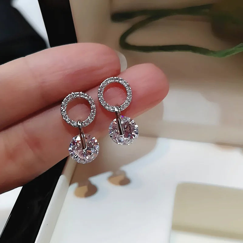 Partysu Style Brilliant Cubic Zirconia Women Drop Earrings 4 Colors Simple Stylish Female Delicate Earring Jewelry