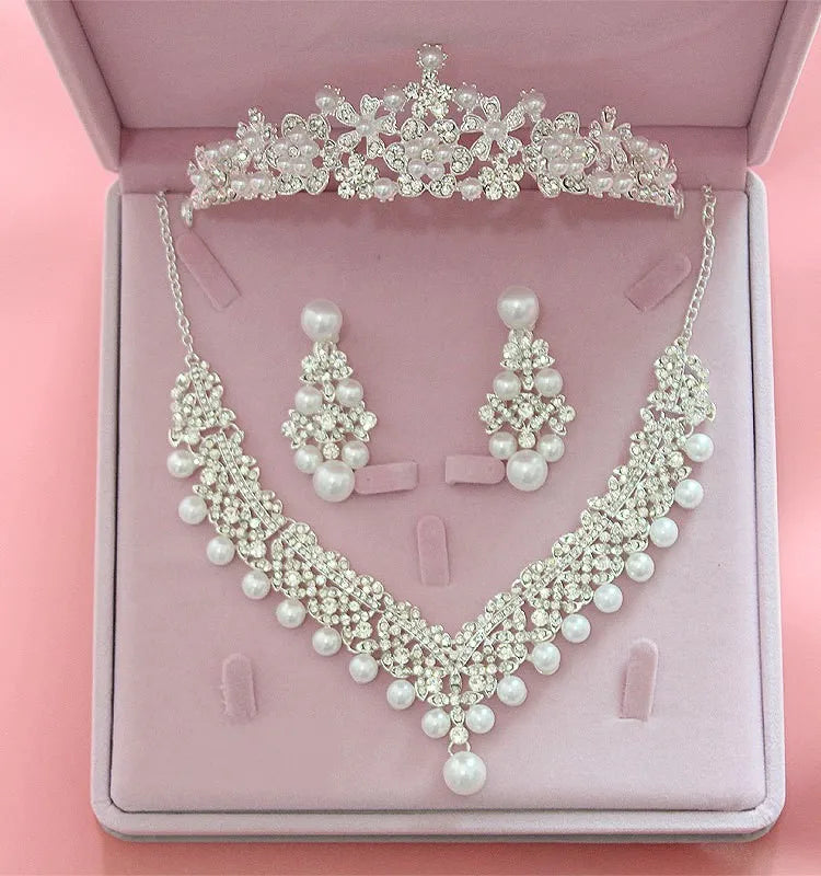 High Quality Fashion Crystal Wedding Bridal Jewelry Sets Women Bride Tiara Crowns Earring Necklace Wedding Jewelry Accessories - EUFASHIONBAGS